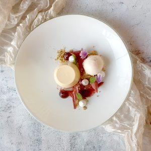 Vanilla Panna Cotta with Roached RhubarbScampi Tail Veloute at Beast & Butterflies Auckland Dinner Special Deal
